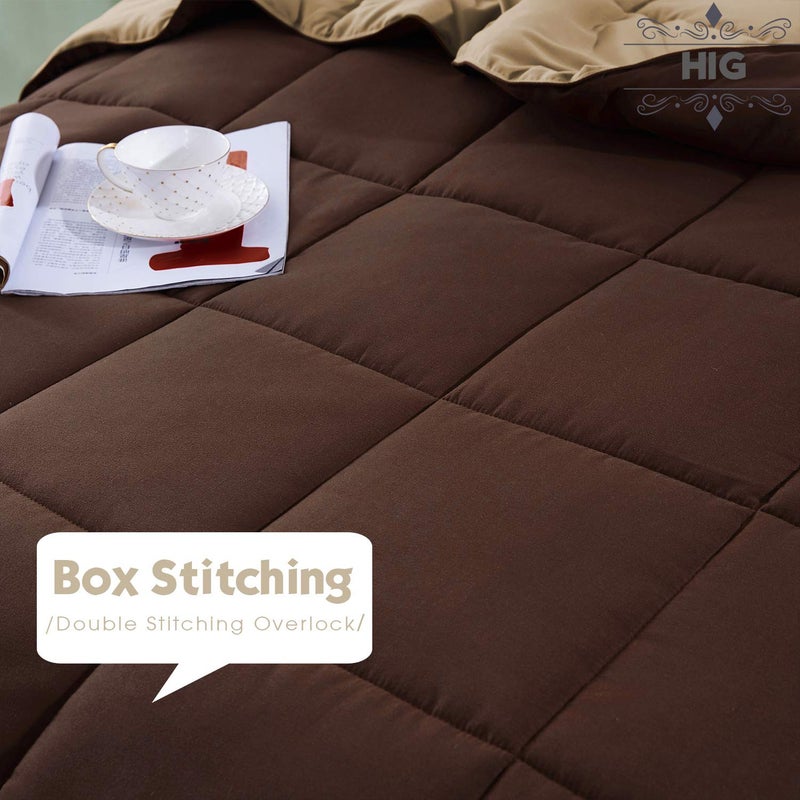 Hi -G HIG 3pc Down Alternative Comforter Set - All Season Reversible Comforter with Two Shams - Quilted Duvet Insert with Corner Tabs - Box Stitched - Super Soft, Fluffy (Full/Queen, Chocolate) - Image 3